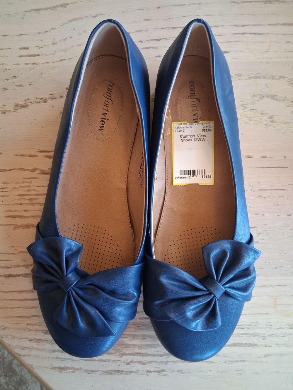 Comfortview Navy Faux-Leather Bow Ballet Flats 12WW